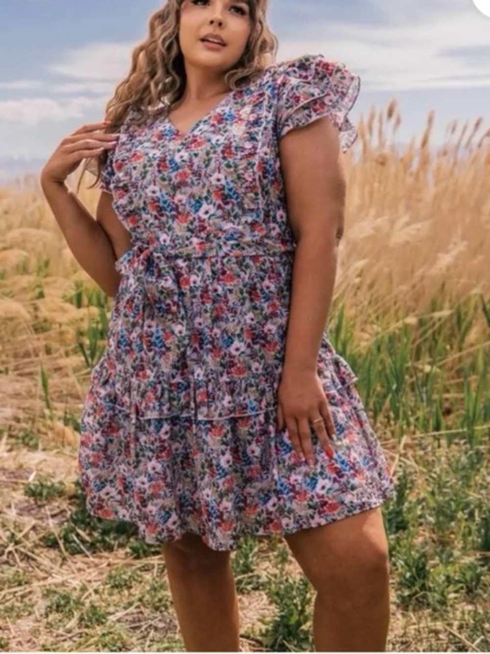 NWT Jessakae Full Bloom Flutter Sleeve Ruffle Mini Floral Dress Size Small